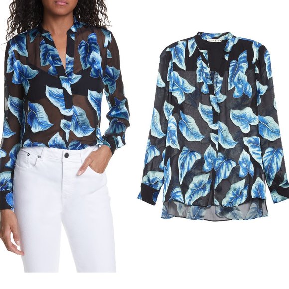 Amos Tropical Leaf Split Neck Blouse cc905b60033 - Picture 1 of 7